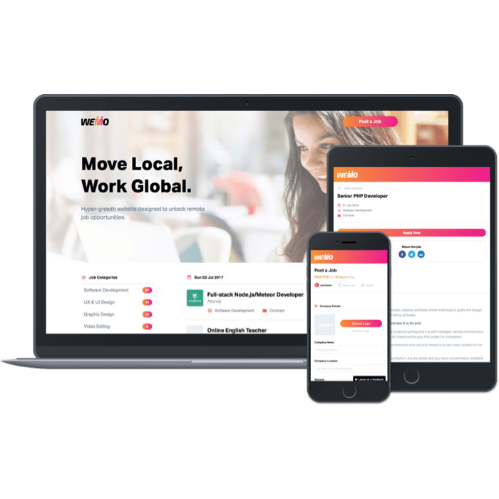 WEMO is a new telecommute employment marketplace fully developed by Kelvin Leung.